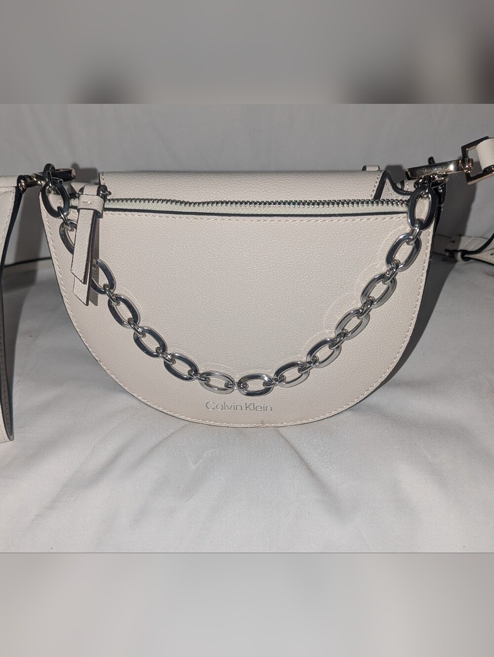 Calvin Klein White Crescent Chain Crossbody Bag